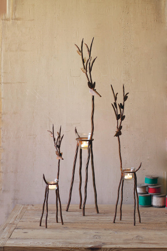 Rustic Iron Reindeer with Tealight Cups, Set of 3 Candleholders