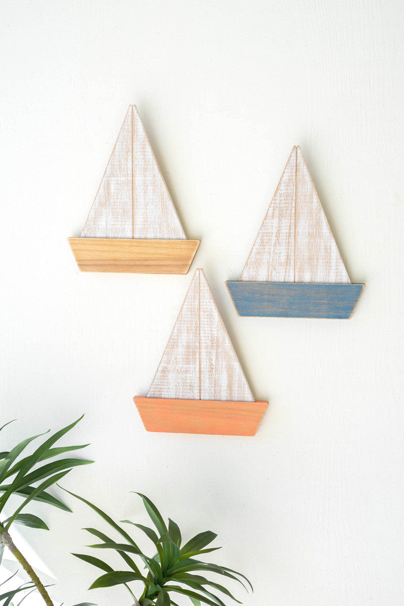 Wooden Sailboats Wall Art Set of 3