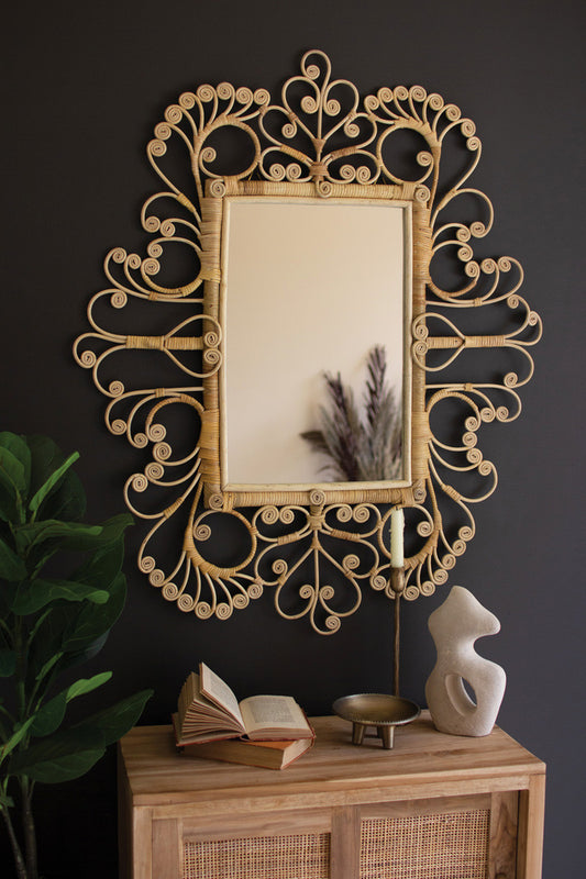 Rattan Rectangular Coastal Boho Mirror