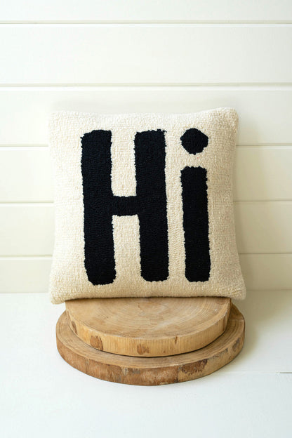 Hand Hooked Welcome "Hi" Pillow