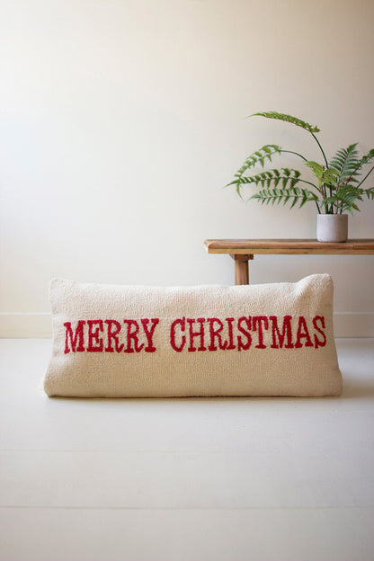 Merry Christmas Hand Hooked Lumbar Pillow