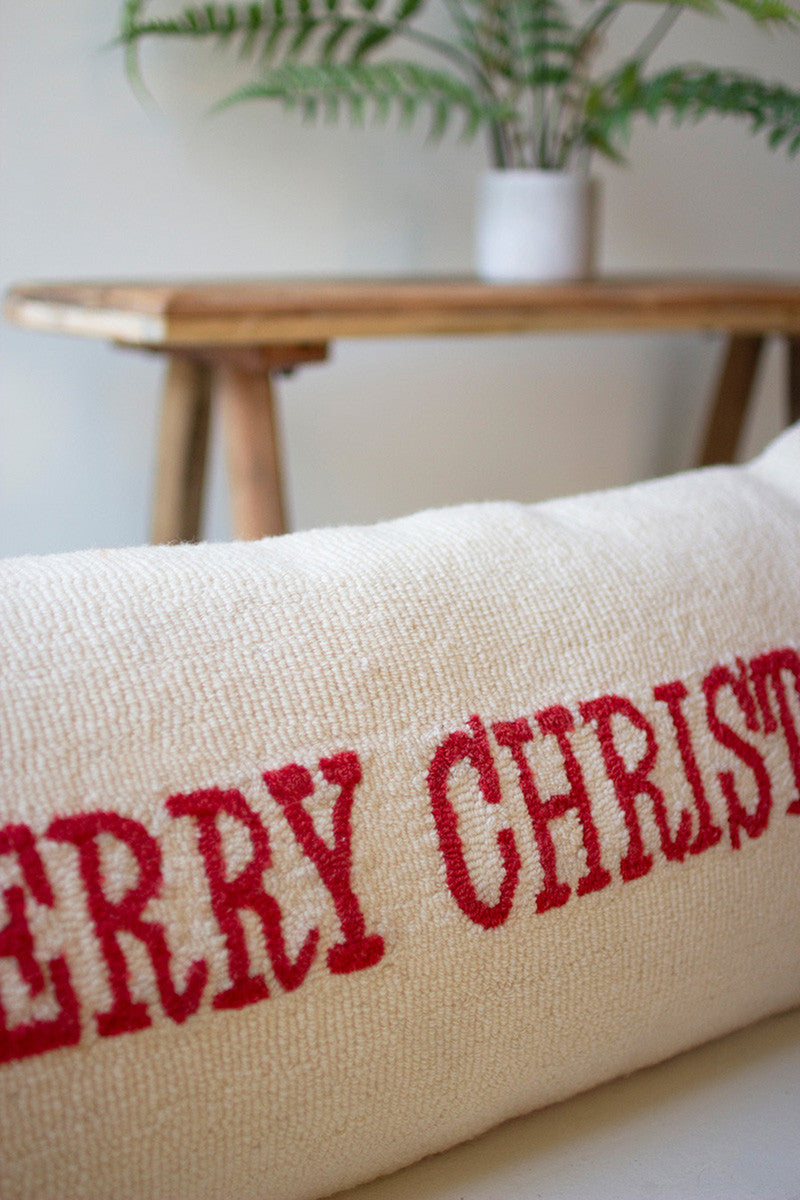 Merry Christmas Hand Hooked Lumbar Pillow