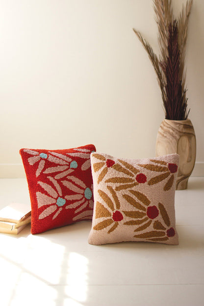 Hand Hooked Flower Pillows Set of 2