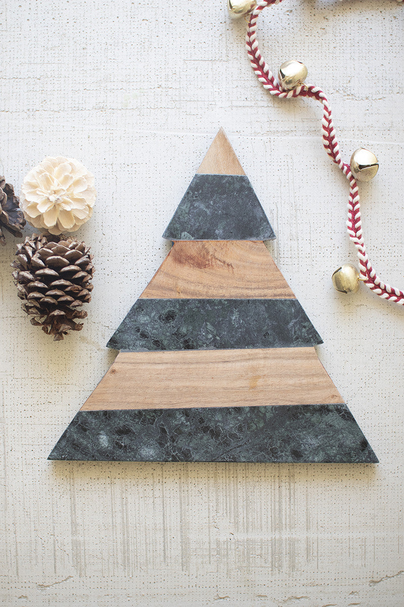 Christmas Tree Cutting Board Green Marble and Wood | Christmas Home Decor and Gifts - Design Club Home