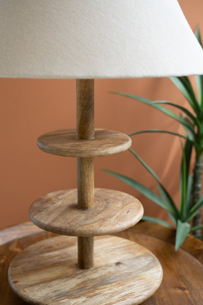 Mango Wood Table Lamp with 3 Tiered Shelf