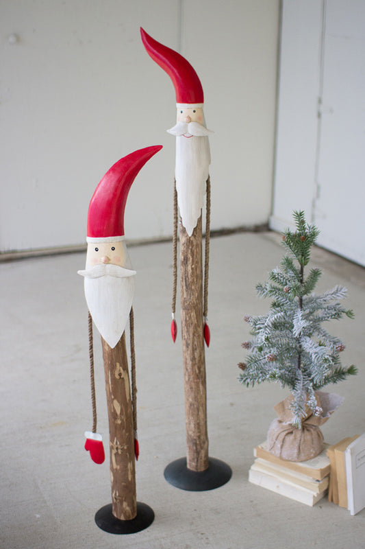 Wood and Metal Santas Home Decoration Set of 2 | Front Door Decor | Farmhouse Christmas - Design Club Home