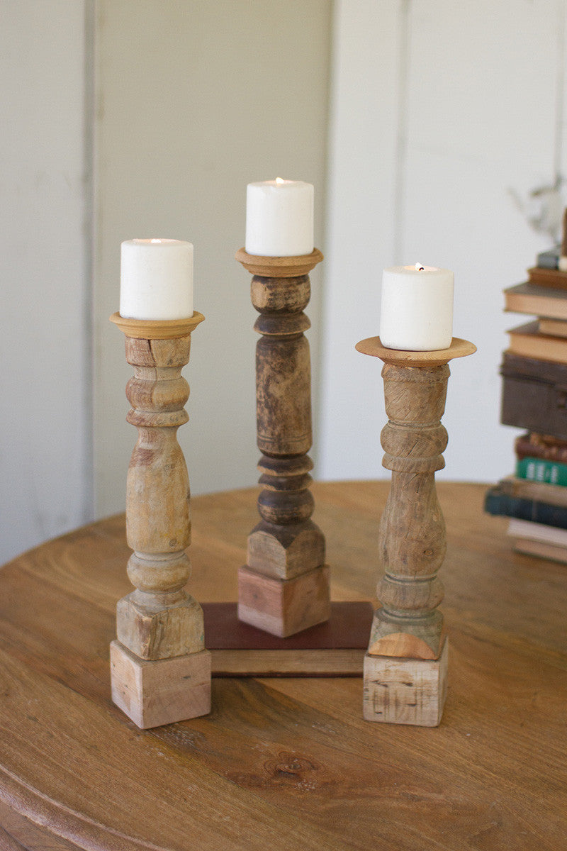 Wood Candleholders set of 3 reclaimed bannisters rustic home gifts - Design Club Home