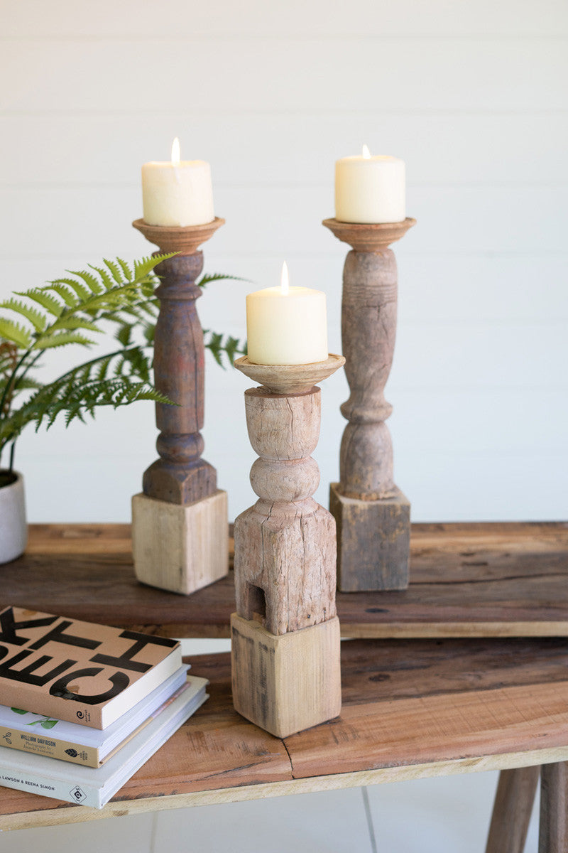 Wood Candleholders set of 3 reclaimed bannisters rustic home gifts - Design Club Home