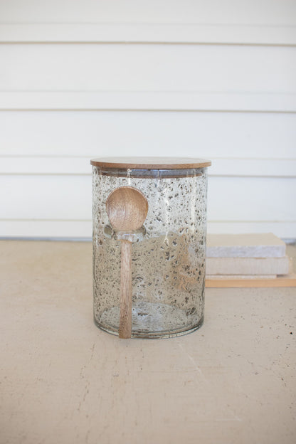 Glass Canister with Wood Top and Spoon / Large