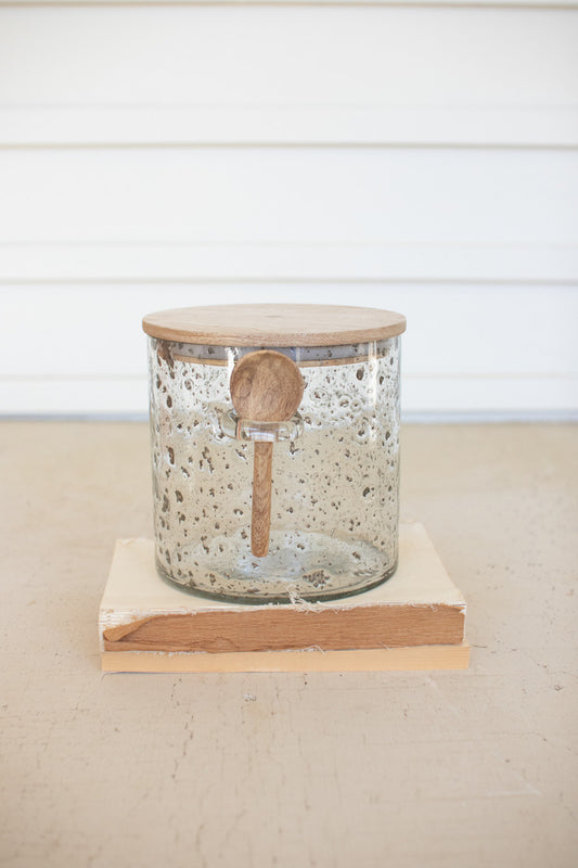 Glass Cannister with Wood Top and Spoon