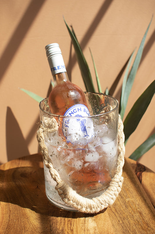 Glass Ice Bucket With Woven Jute Handle