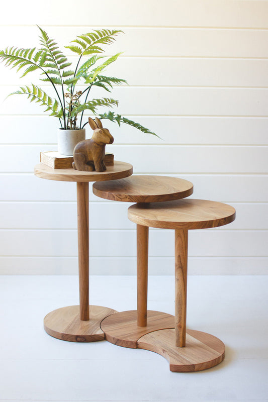 Round Wood Side Tables Set of Three