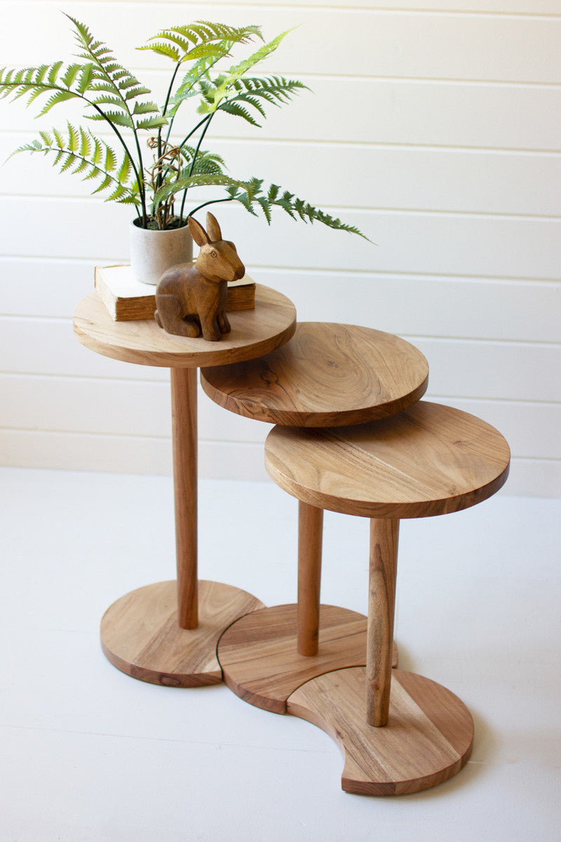 Round Wood Side Tables Set of Three