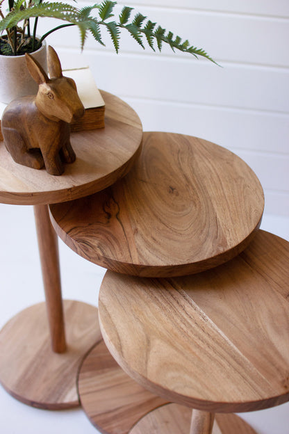 Round Wood Side Tables Set of Three