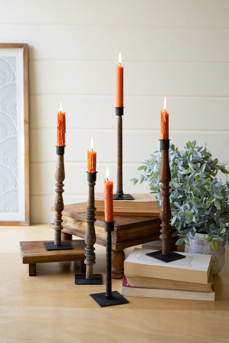 Wood and Metal Candleholders set of 5 Home Decor | Christmas Gift | Housewarming Gift | Farmhouse - Design Club Home