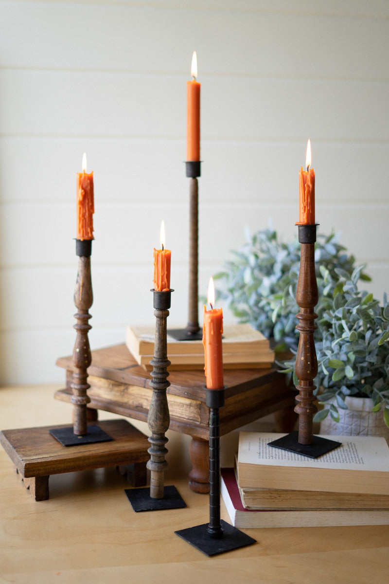 Wood and Metal Candleholders set of 5 Home Decor | Christmas Gift | Housewarming Gift | Farmhouse - Design Club Home