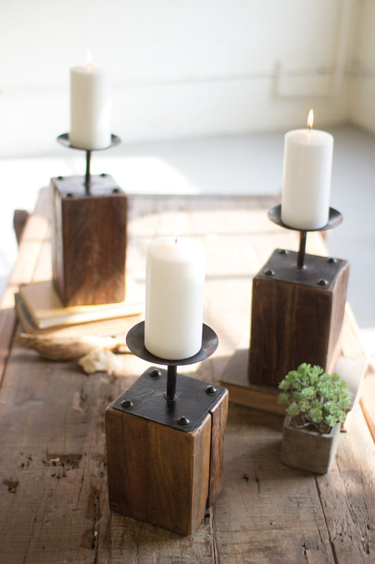 Recycled Wood Candleholders Set of 3