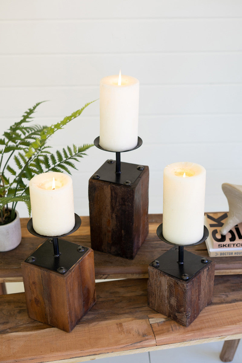 Recycled Wood Candleholders Set of 3