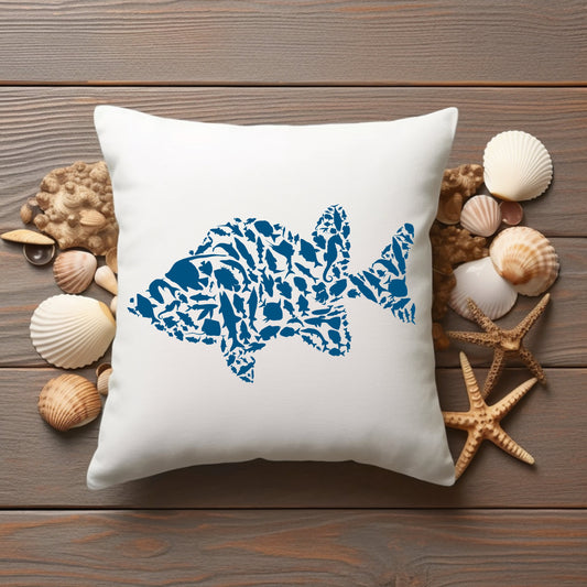 Fish Blue Pillow 16 x 16, Fishing Gifts,  Animal Lovers Gift, Coastal Home Decoration - Design Club Home
