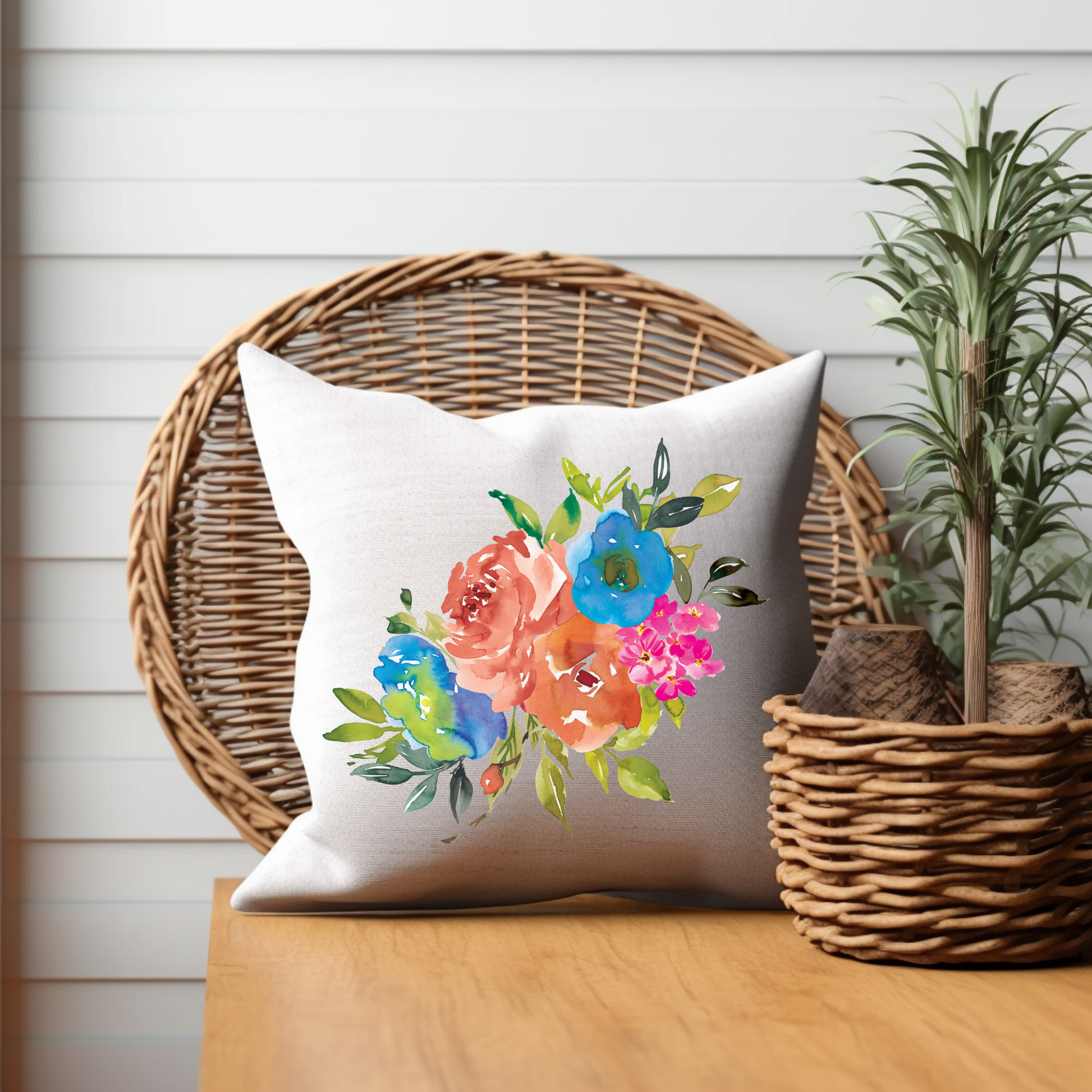 Colorful Flower Throw Pillow, Watercolor Wildflowers, Housewarming Gift, Wedding Gift, Abstract Paint, Chirstmas Gift - Design Club Home