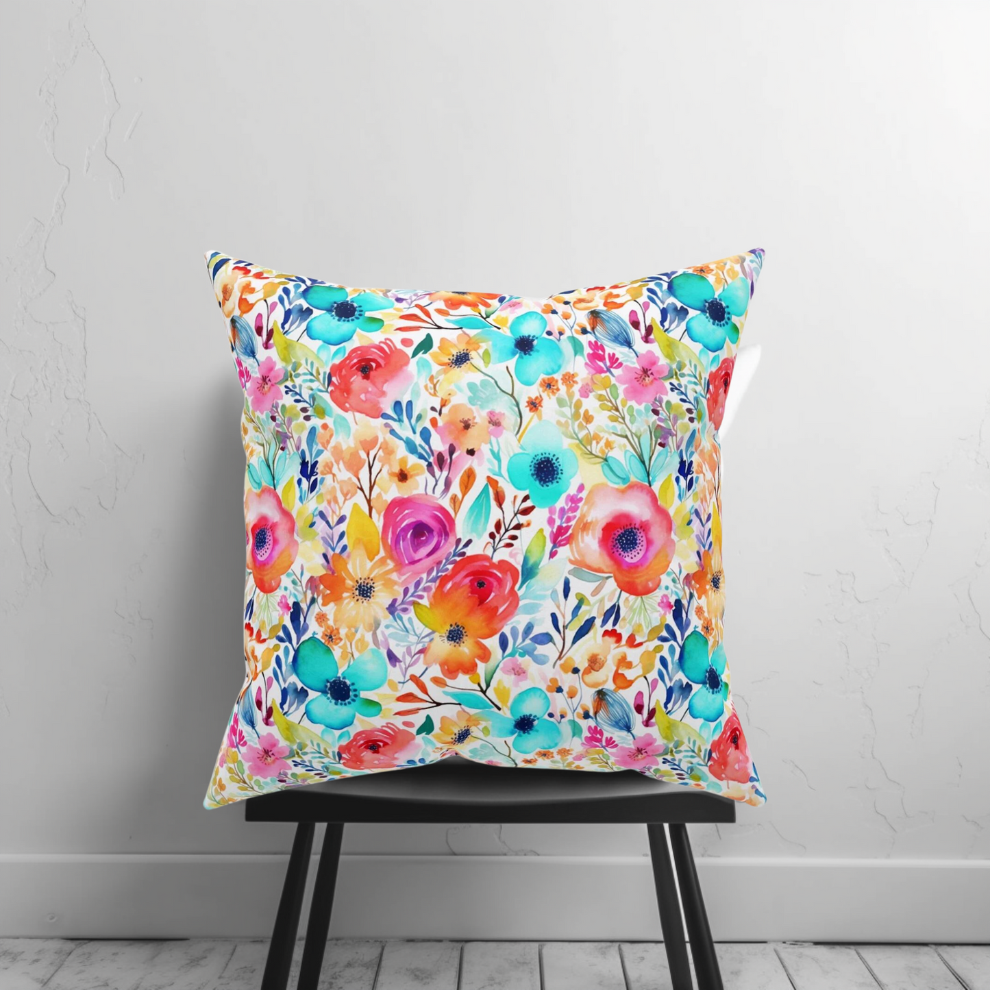 Colorful Flower Throw Pillow, Watercolor Wildflowers, Housewarming Gift, Wedding Gift, Abstract Paint - Design Club Home