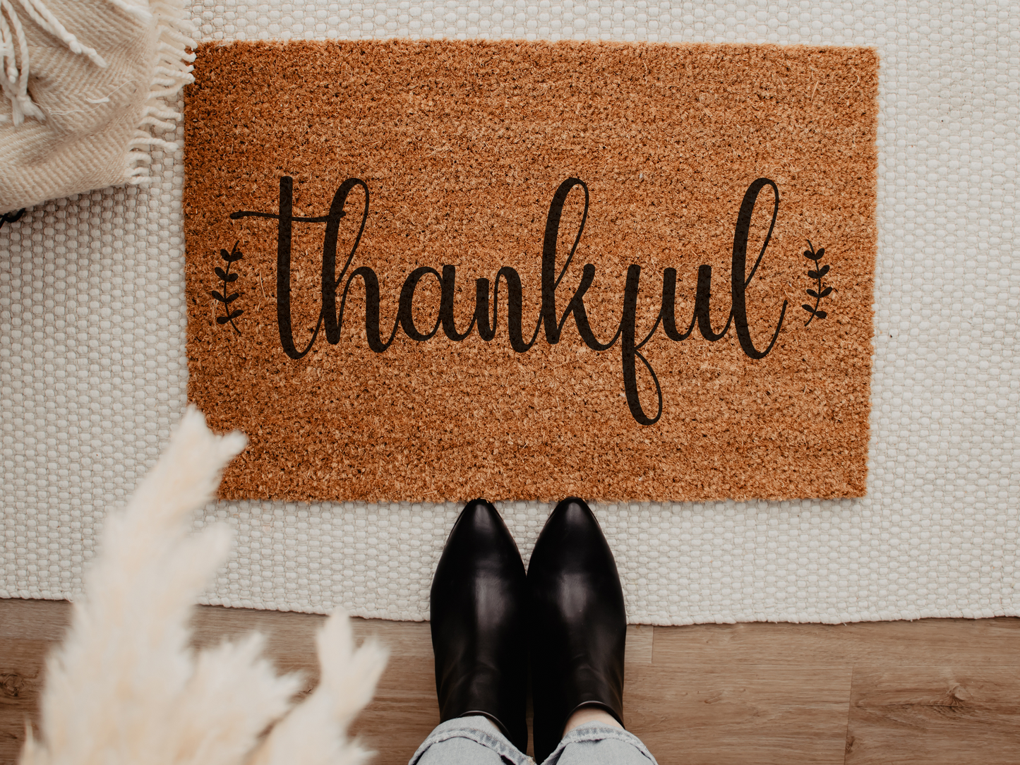 Thankful Doormat Fall Welcome Mat Thanksgiving Front Door Decoration - Design Club Home