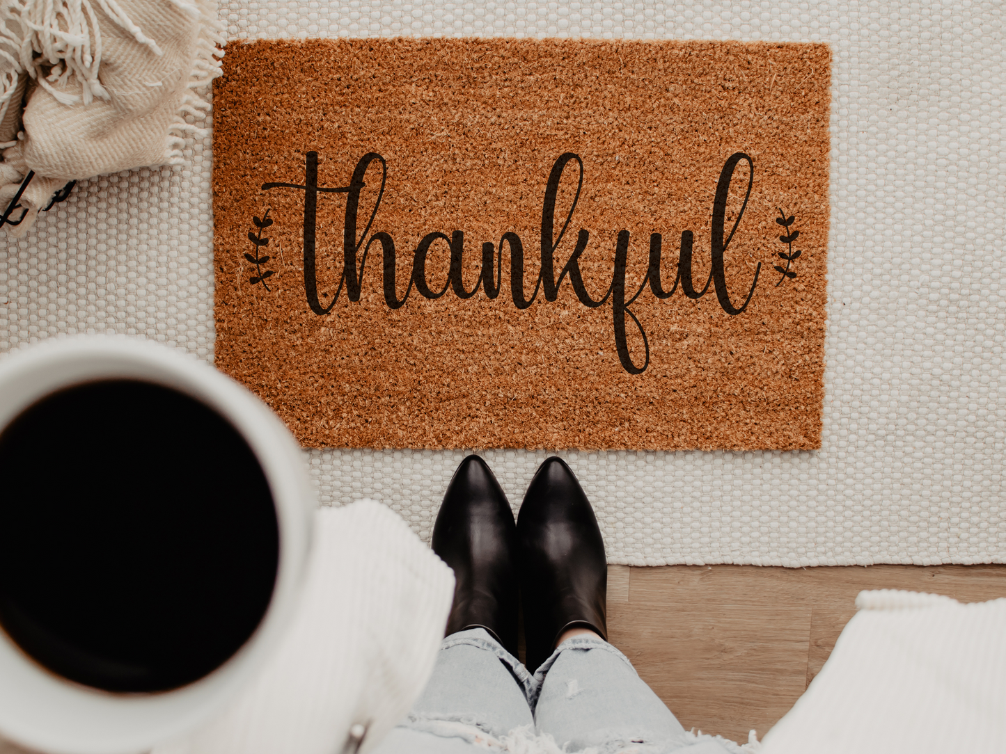 Thankful Doormat Fall Welcome Mat Thanksgiving Front Door Decoration - Design Club Home