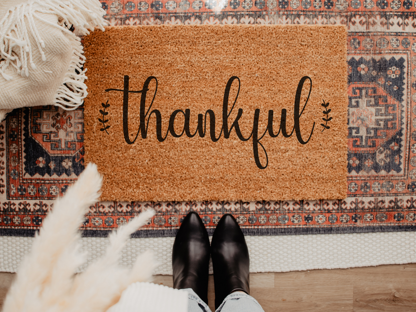 Thankful Doormat Fall Welcome Mat Thanksgiving Front Door Decoration - Design Club Home