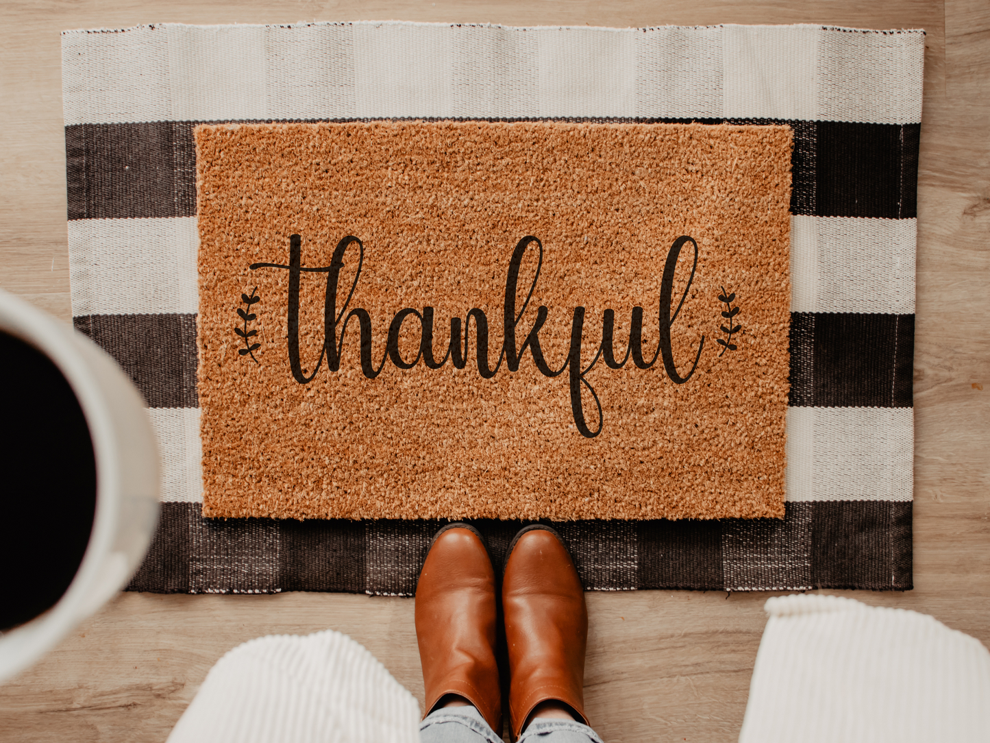 Thankful Doormat Fall Welcome Mat Thanksgiving Front Door Decoration - Design Club Home