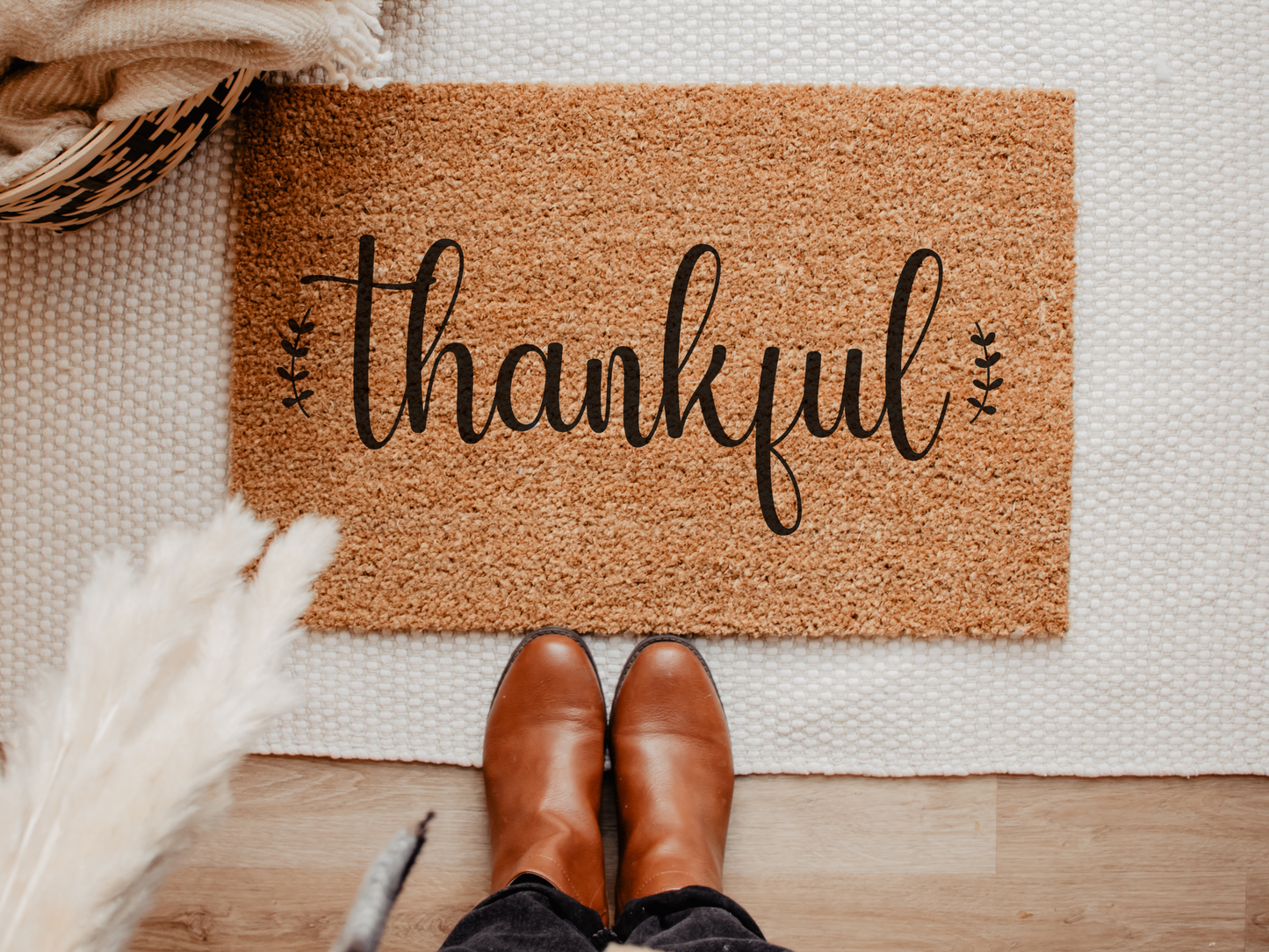 Thankful Doormat Fall Welcome Mat Thanksgiving Front Door Decoration - Design Club Home