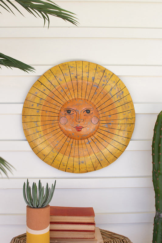 yellow sun metal wall art round for patios