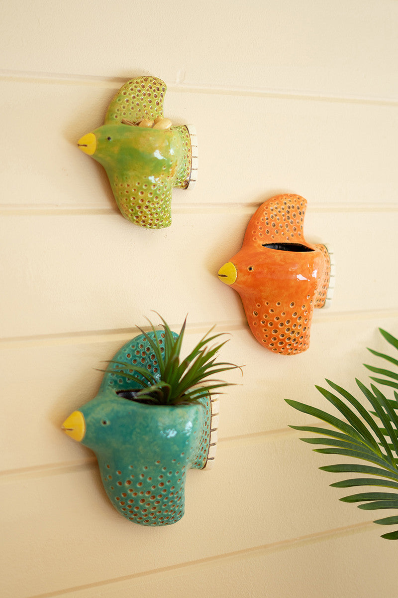 wall planter set ceramic indoor outdoor colorful birds - Design Club Home