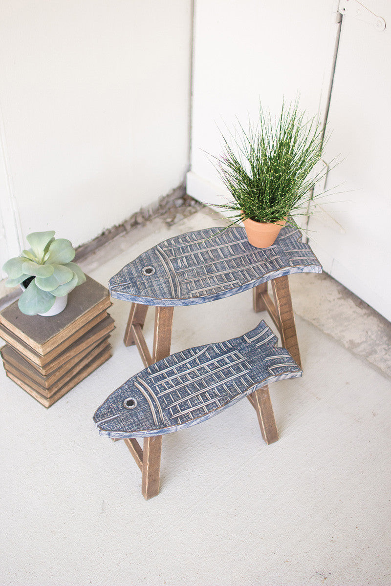 set of 2 wooden fish stools - Design Club Home