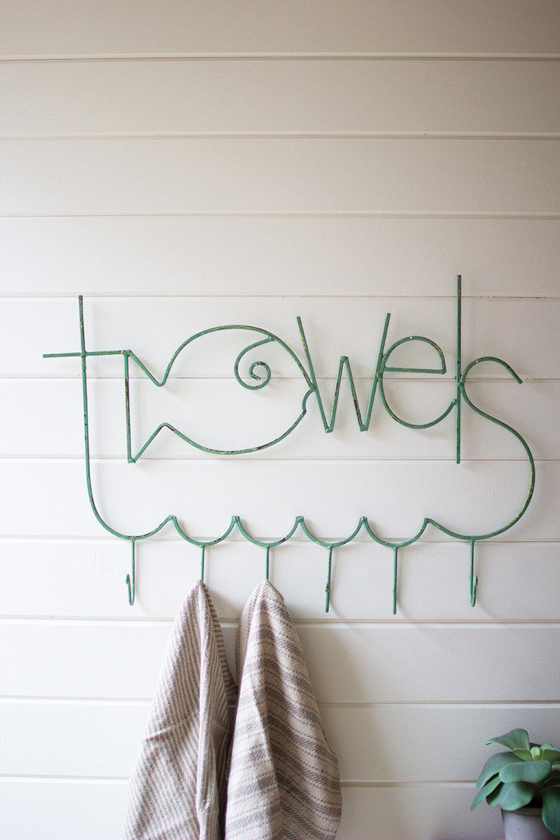 turquoise metal fish shaped towel rack - Design Club Home