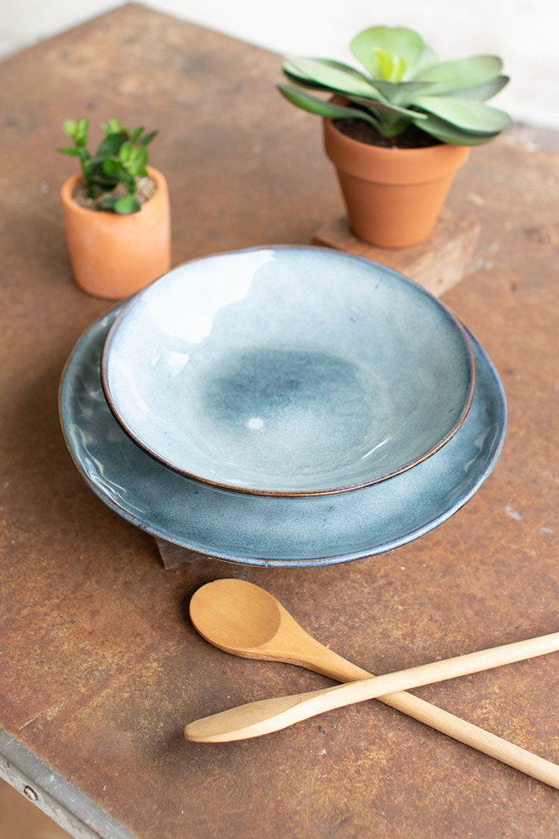 set of 2 blue ceramic dinner plate and bowl - Design Club Home