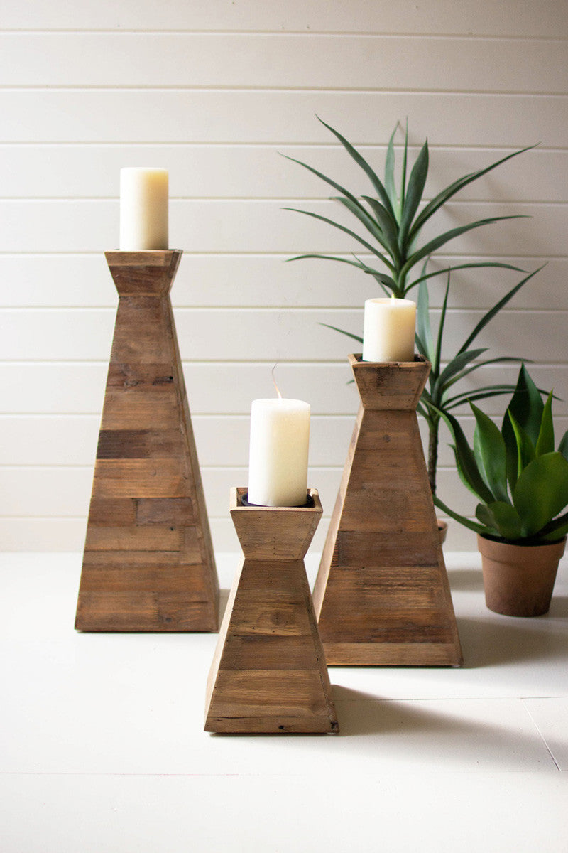 candleholder recycled wood set of 3 | wedding decor | farmhouse | housewarming gift | coastal decor - Design Club Home