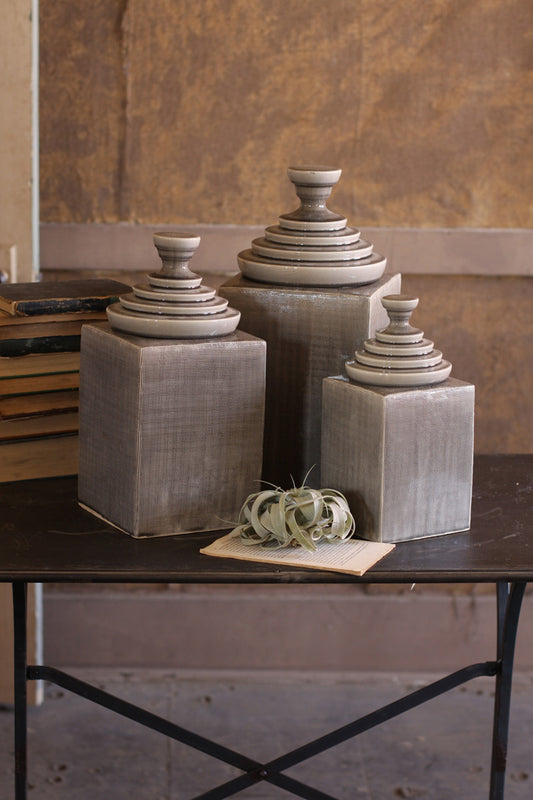 Grey textured ceramic canisters with pyramid tops - Set of 3 - Design Club Home