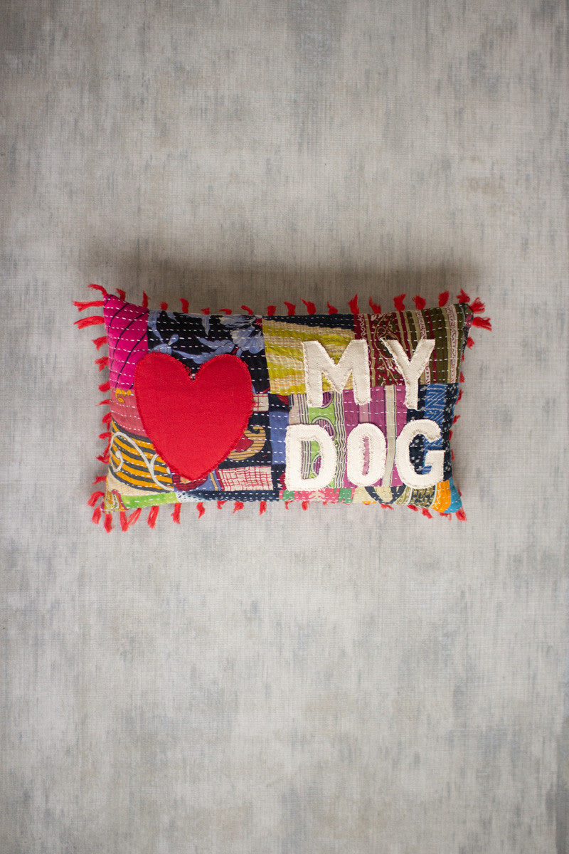 love my dog kantha pillow - Design Club Home