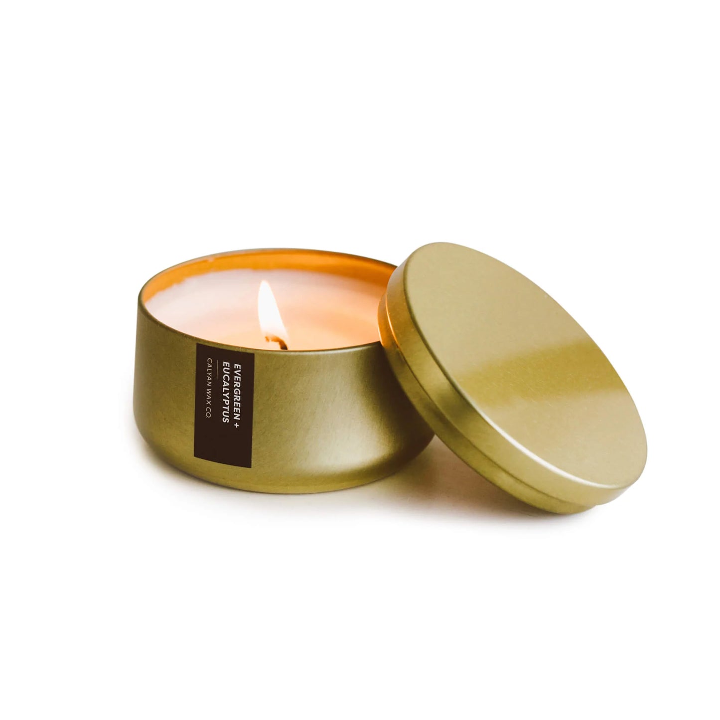 Evergreen + Eucalyptus Gold Metal Tin Soy Candle - Design Club Home